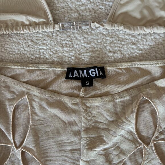 I.AM.GIA Beige Boot Cut Flare Pants with Matching Bikini Top - Picture 2 of 2